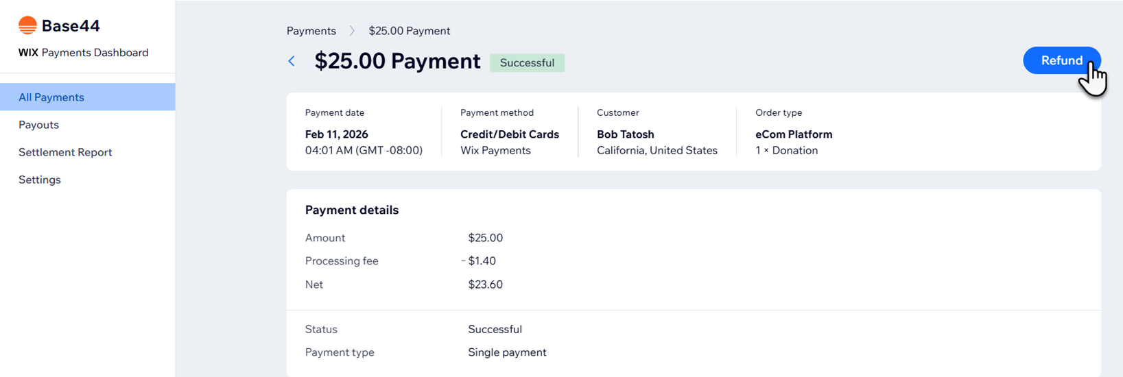 refunding a payment,