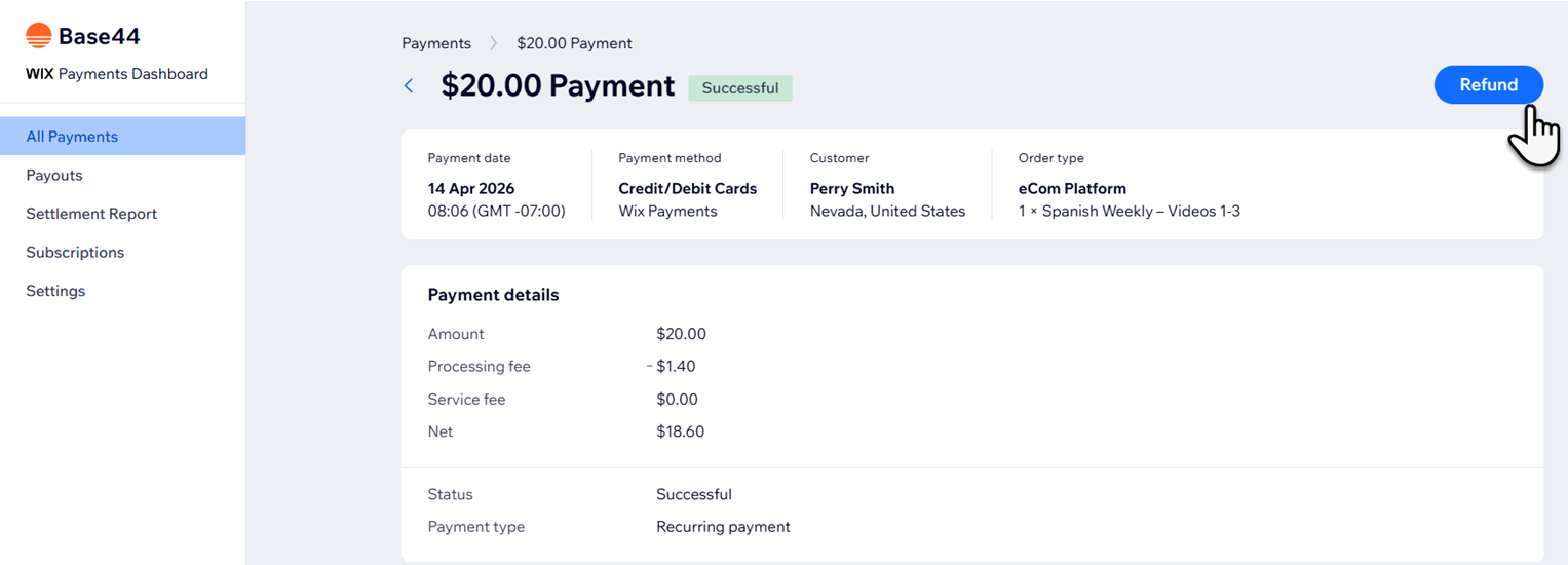 支払いを返金する、