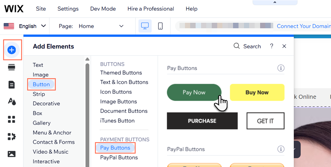 add pay button wix editor,