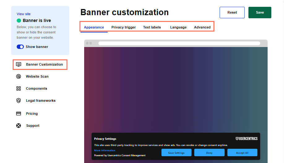 customizing banner appearance,