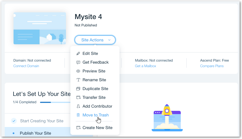 Moving A Site To Trash Help Center Wix Com