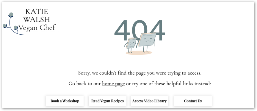 An example of a custom 404 page with unique elements, text and design