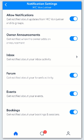 A GIF showing the menu and options that appear when disabling a notification toggle in the Wix member apps