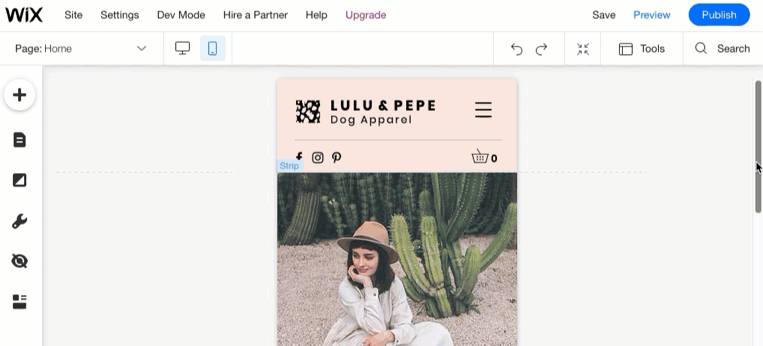 A GIF of scrolling down the mobile editor.