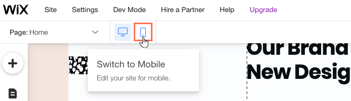 A screenshot of switching to mobile in the editor