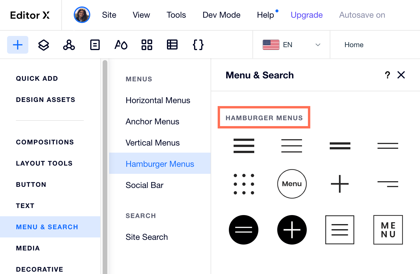 Editor X Using Hamburger Menus Help Center Wix Com