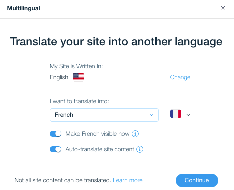 Une capture d'écran du panneau où vous ajoutez de nouvelles langues sur votre site.