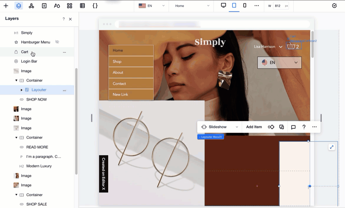 A GIF showing the layers panel and the canvas, selecting and repositioning overflowing elements.