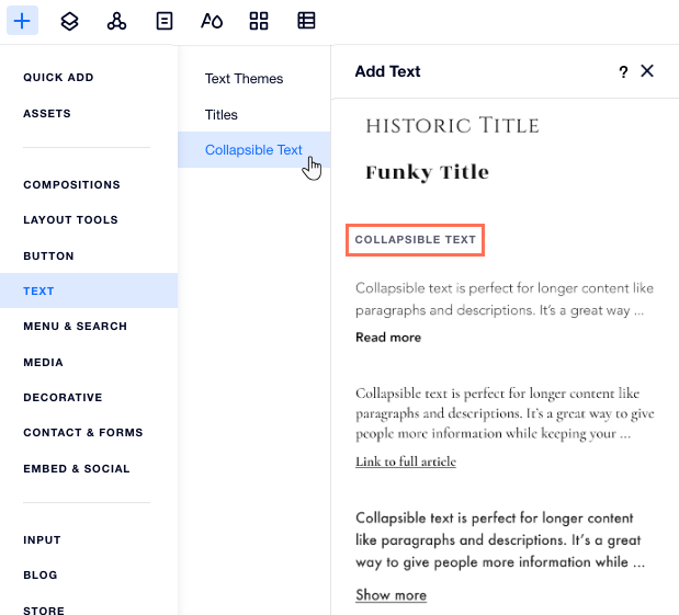 Wix Editor: Adding and Setting Up Collapsible Text