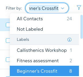 A screenshot of the filters drop-down menu in the Contact List