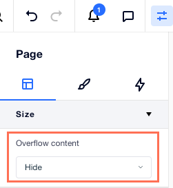A screenshot of the Inspector panel when selecting a page and setting the Overflow content to Hide.