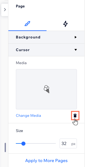 Screenshot des Abschnitts „Cursor“ im Inspektor-Panel, wenn du auf das Symbol zum Entfernen klickst