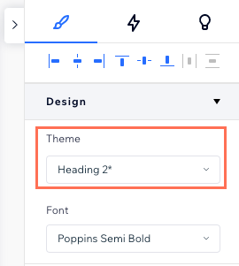 Une capture d'écran de la section Design dans l'inspecteur où vous pouvez appliquer un style de typographie à un élément de texte