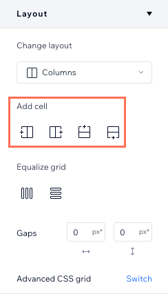 A screenshot of the Layout section in the Inspector, showing the available options for section grids