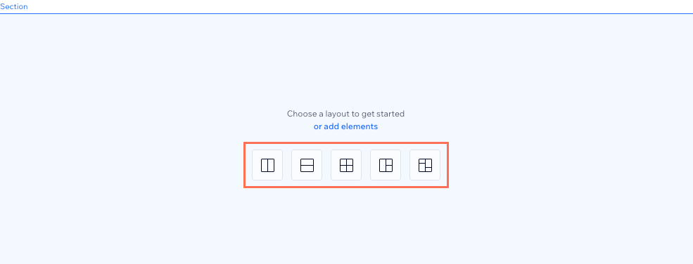 Screenshot di una nuova sezione vuota, che mostra i layout delle celle della griglia su cui è possibile cliccare per applicarne uno alla sezione