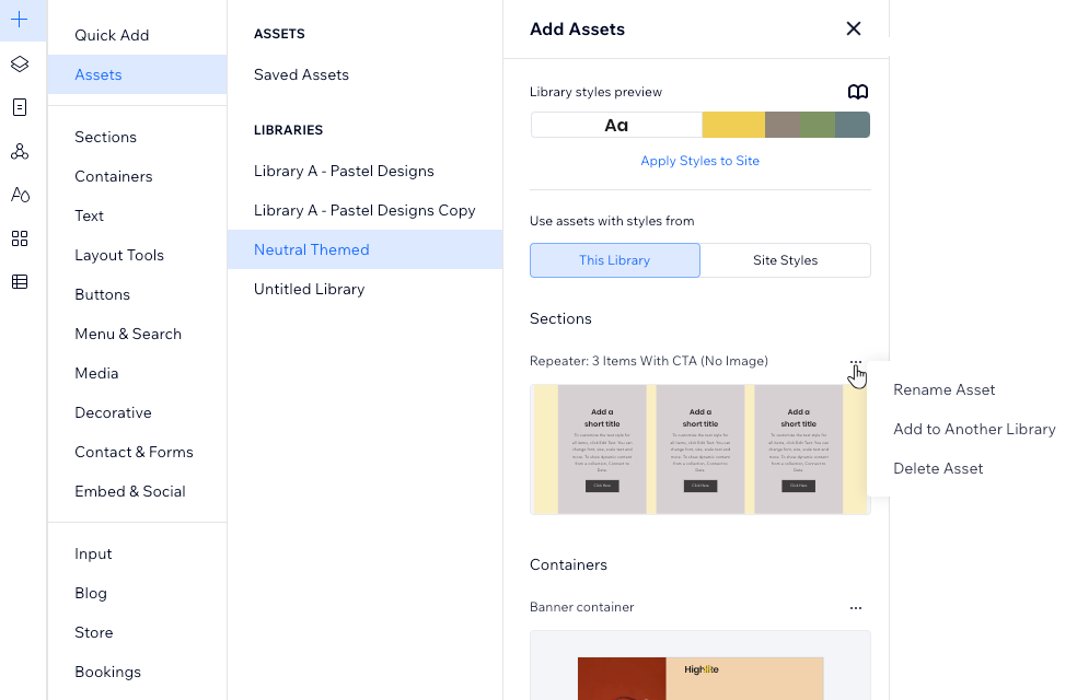 Une capture d'écran des options de gestion qui apparaissent pour chaque élément enregistré