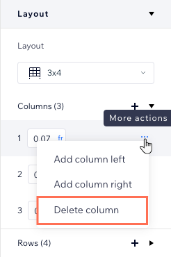 A screenshot of the Inspector panel, showing how to find and delete a grid column