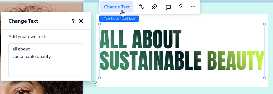 Screenshot del pannello per la modifica del testo in cui inserisci il testo che vuoi visualizzare