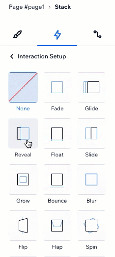 GIF que muestra que al pasar el cursor sobre los tipos de animación, al decidir sobre una animación, se muestra una vista previa