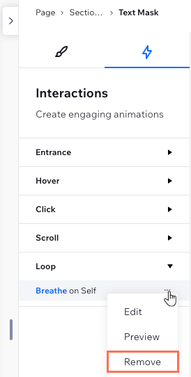 Removendo uma animação em loop do painel Inspetor