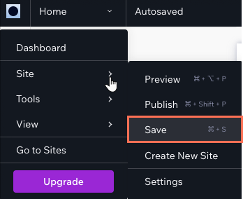 Saving a site in the Studio Editor