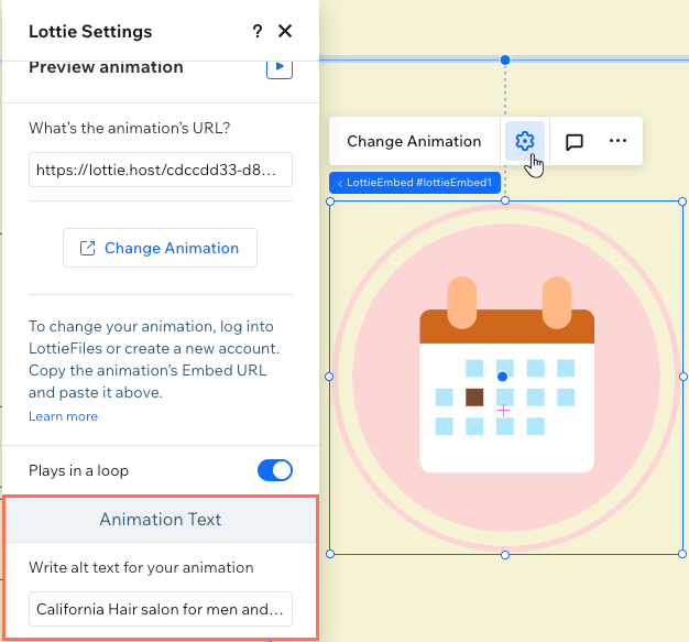 Aggiunta del testo alternativo a un'animazione Lottie