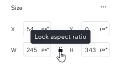 Een screenshot van het pictogram voor de beeldverhouding waarop je kunt klikken in het Inspector-paneel voor elk media-element