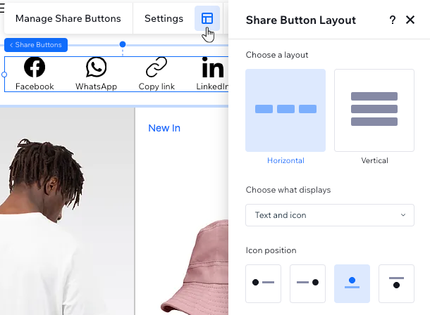 The Share Button Layout panel in the Studio Editor