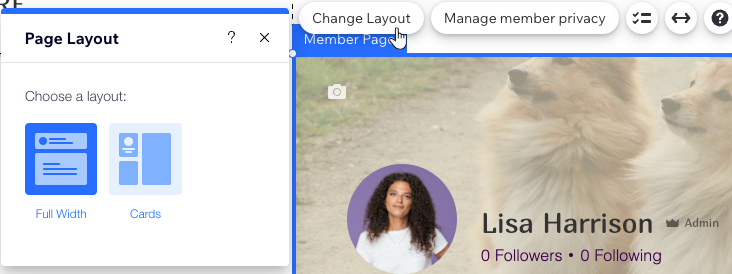 Changing the member page layout in Wix Editor