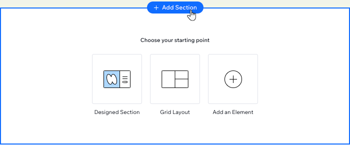 Uma captura de tela de uma nova seção em branco, mostrando os layouts de célula da grade que você pode clicar e aplicar