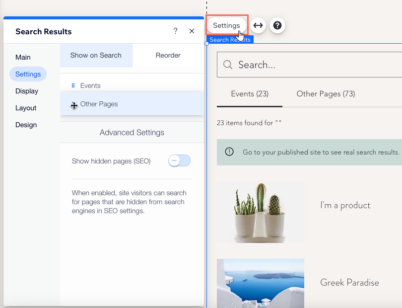 Tabs im Einstellungen-Panel für Suchergebnisse im Studio Editor neu anordnen