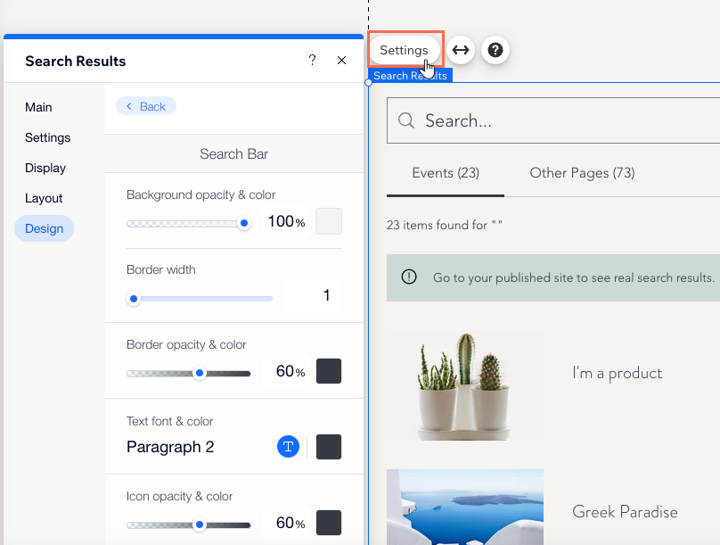 Die Suchleiste auf der Suchergebnisseite im Wix Editor gestalten