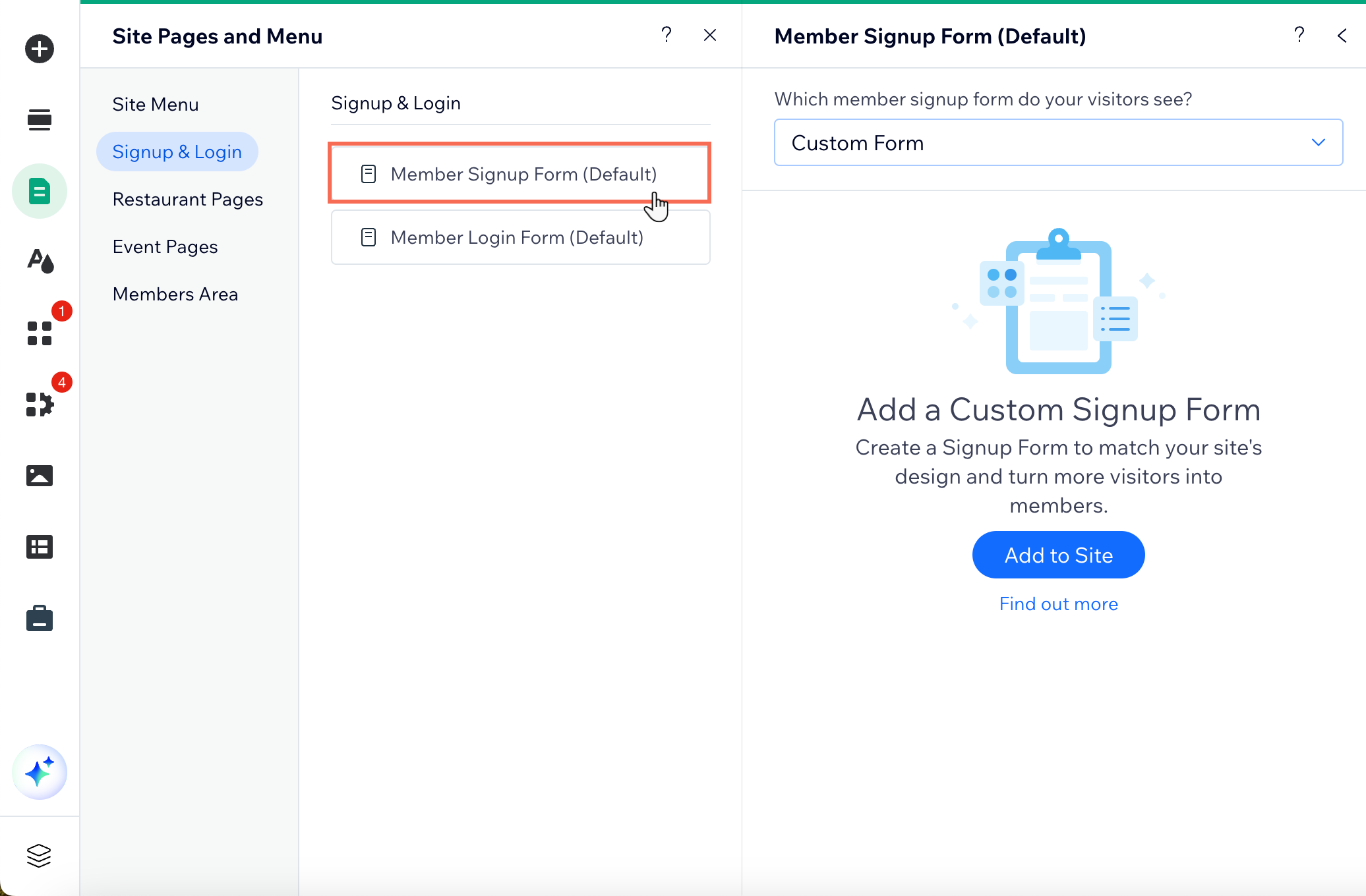 Adding a custom signup form to a Wix Editor site