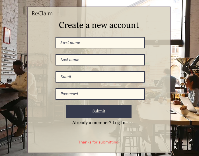 A screenshot of a custom signup form for the members area.