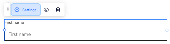 screenshot of a field titled first name selected with settings panel highlighted above.