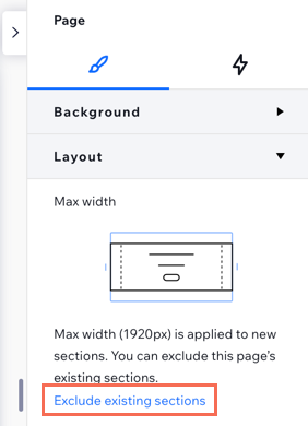 A screenshot of the Inspector panel in the Studio Editor, showing where you click to exclude an entire page from max width