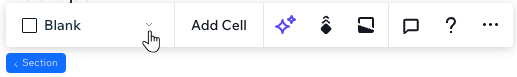 Uma captura de tela da barra de ferramentas que é aberta ao selecionar uma seção, com o dropdown de layouts disponíveis