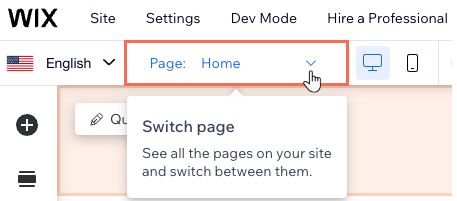 The drop-down in Wix Editor that allows to switch to a different site page