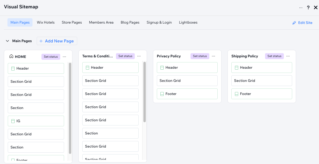 Example of the Visual Sitemap panel in the Studio Editor