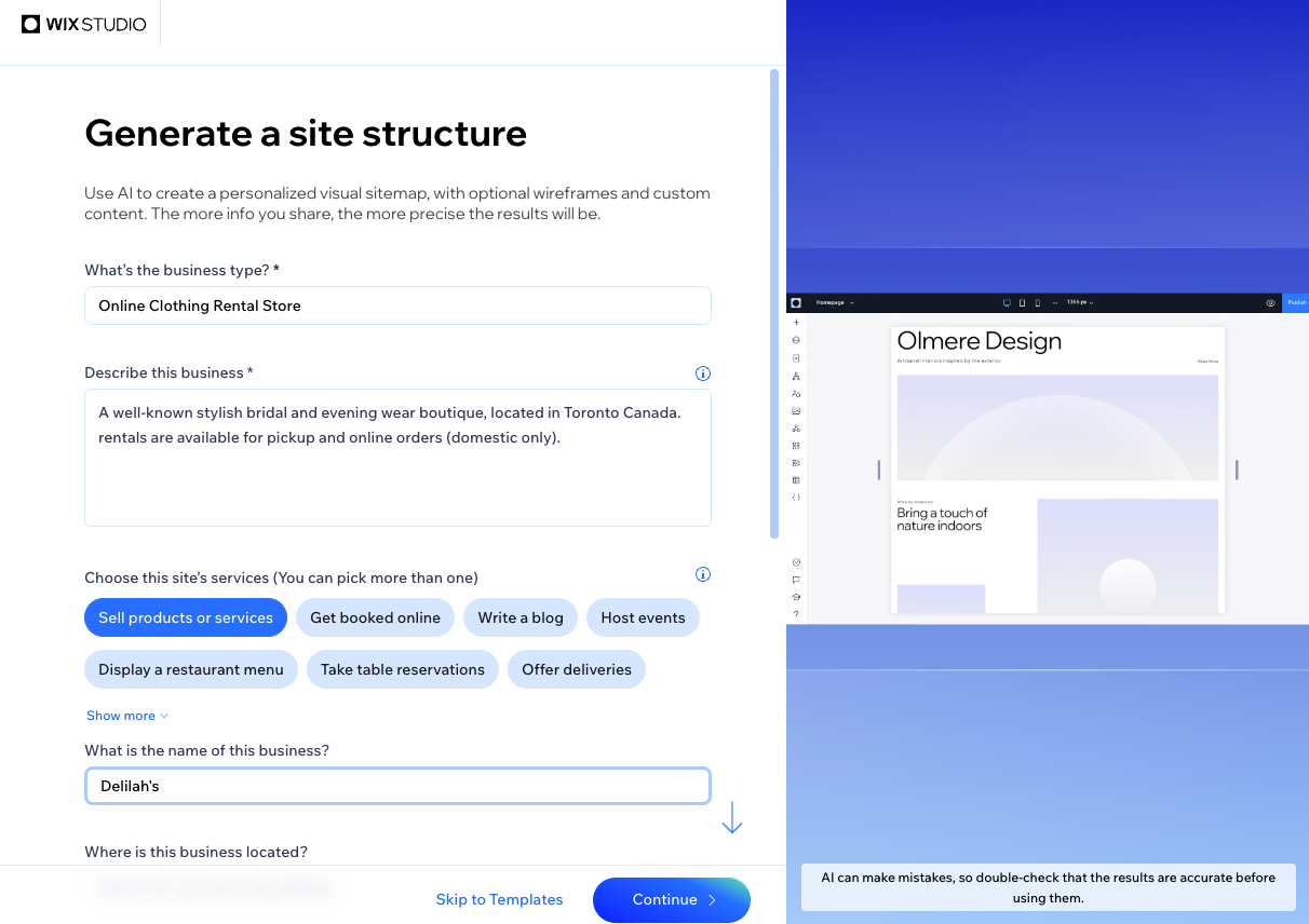 The initial screen where you enter your client's details for AI to generate a structure