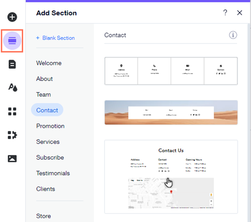 Add section panel in the Editor.