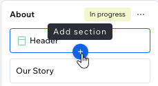 A screenshot of a page on the visual sitemap, hovering over the plus icon to add a new section below the header