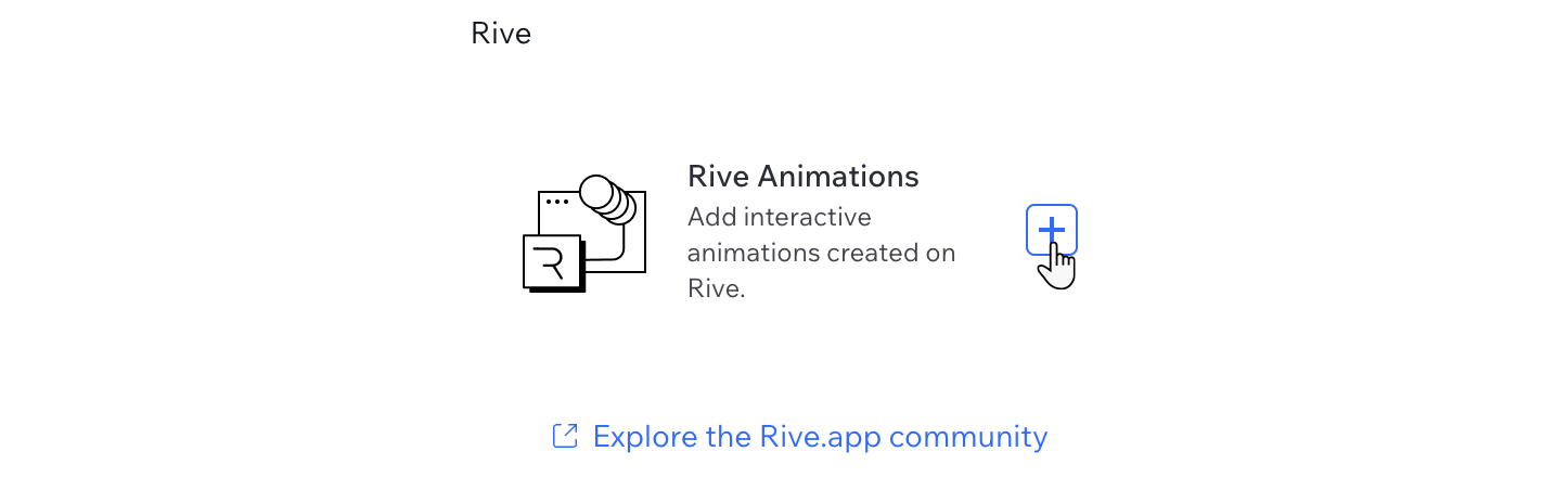 A screenshot from the Add Elements panel, Rive tab, showing where to click in order to add the element