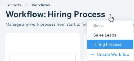 A screenshot of the dropdown you click next to the workflow title in order to navigate to a different workflow