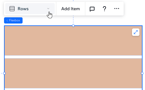 Um elemento de caixa flexível selecionado no Editor do Wix Studio, o cursor clica no dropdown para alterar o tipo de exibição