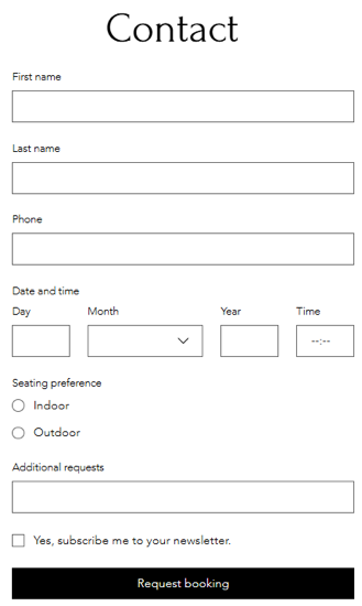 An example of a form with many different field types, created on Wix Forms
