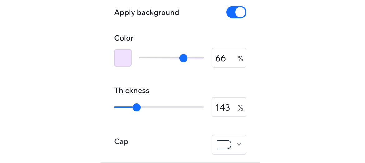 A seção Background em Design no painel Inspetor, alavanca ativada e configurações personalizadas