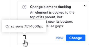 het aanwijzen van het breekpuntpictogram op een probleem in de Responsive checker in de Studio Editor