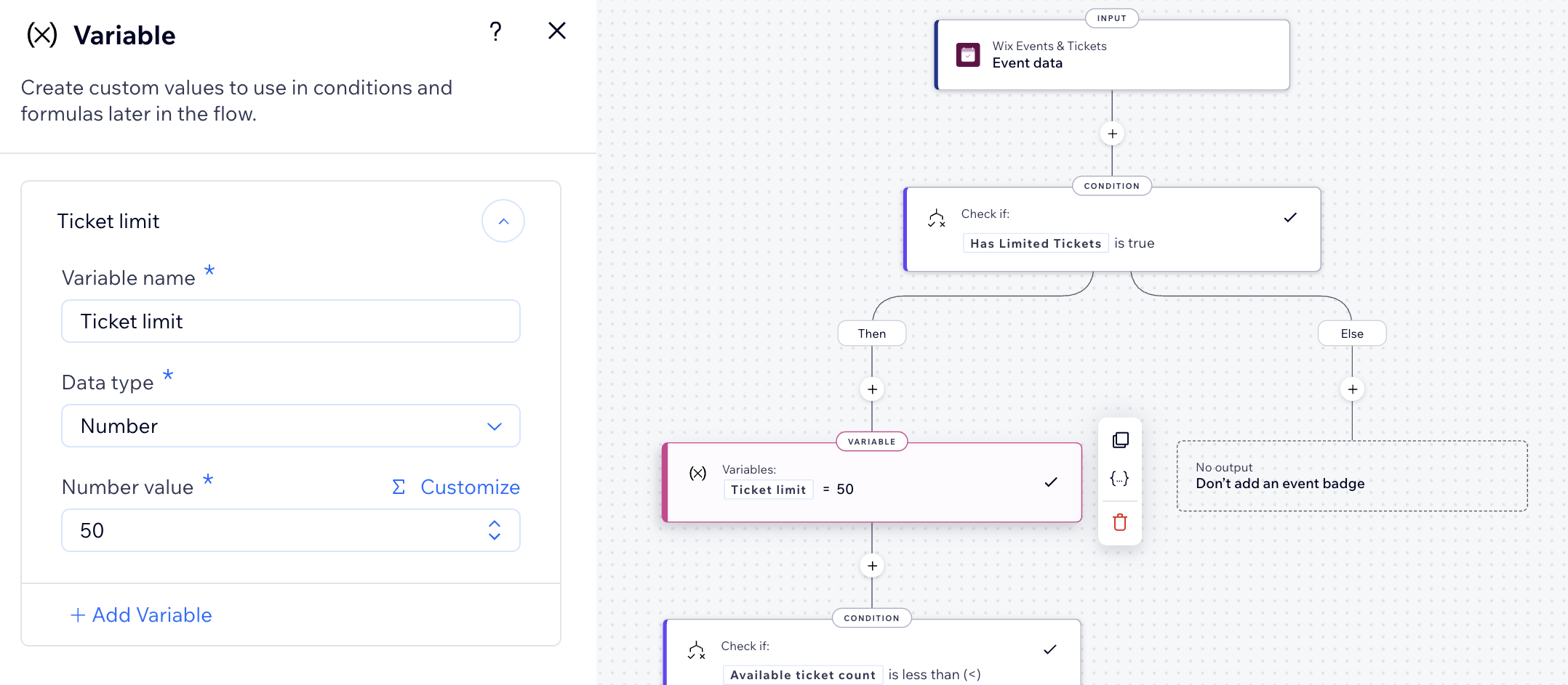 Screenshot der Einrichtung der Variablenkonfiguration.