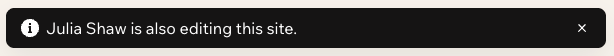 A banner in the Wix harmony Editor. notifying that a collaborator is now also working in the editor